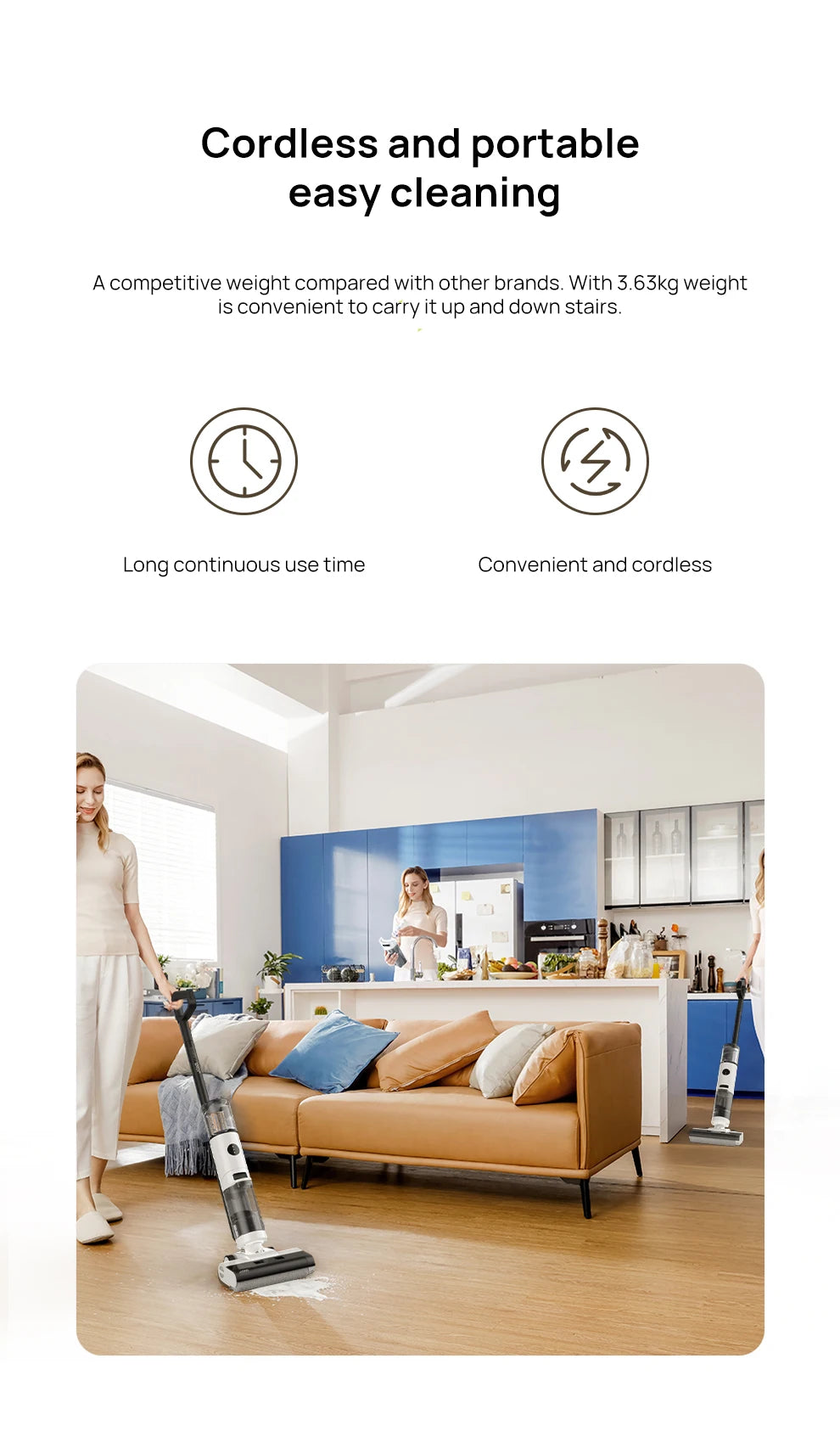 Wet Dry Cordless Vacuum Mop - 200W Smart Floor Cleaner