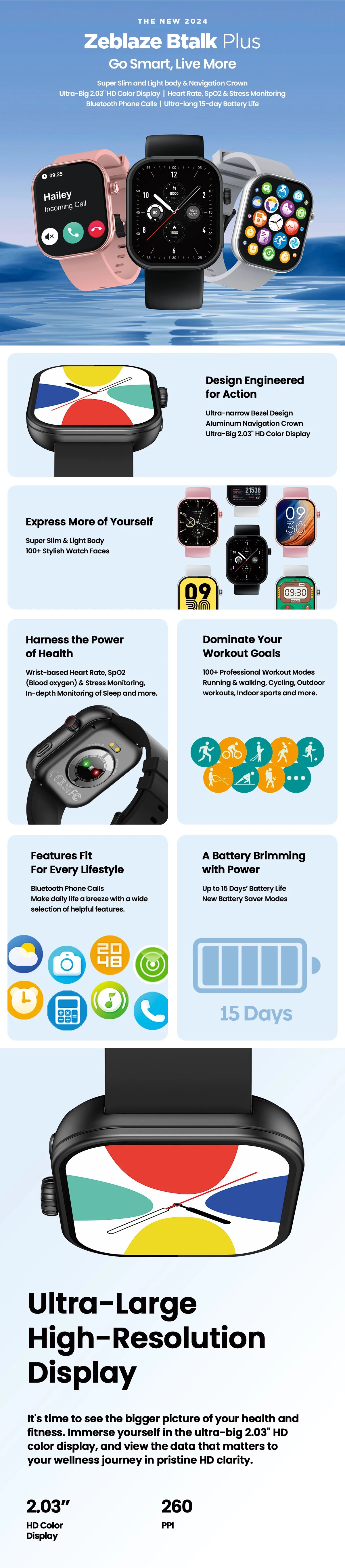 Smart Watch 2.03'' Voice Calling - Fitness Tracker for Men Women