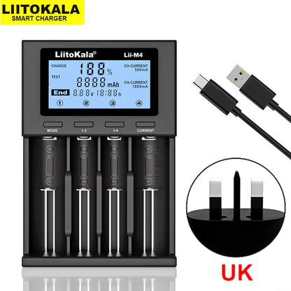 Battery Charger 4-Slot LCD - 18650 21700 26650 AA AAA Smart