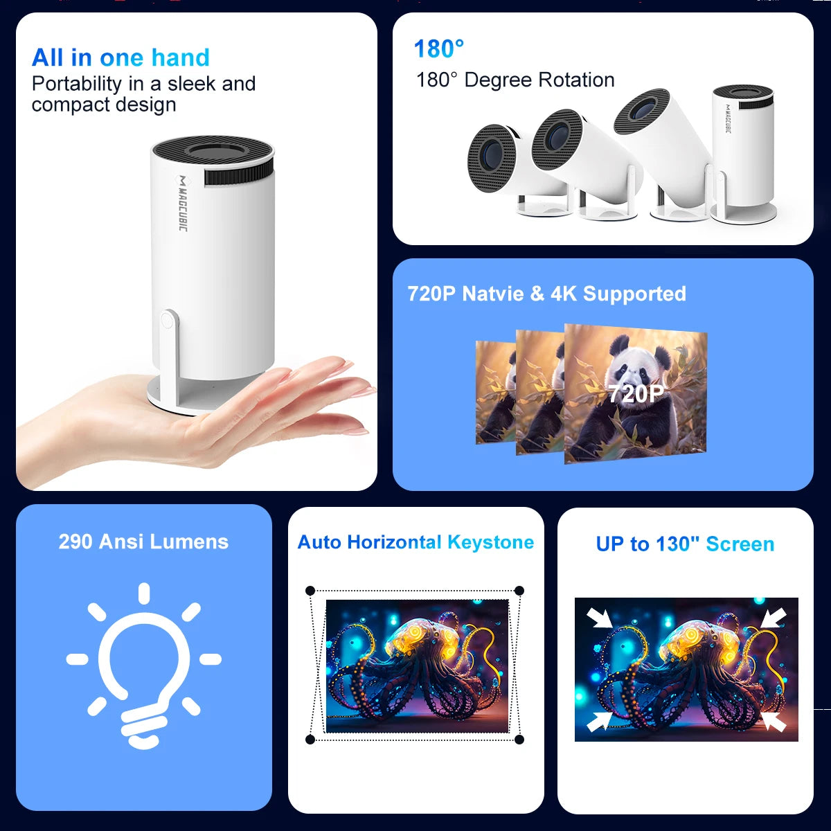 4K Portable Projector 290 ANSI - Android 11 WiFi 6 Cinema
