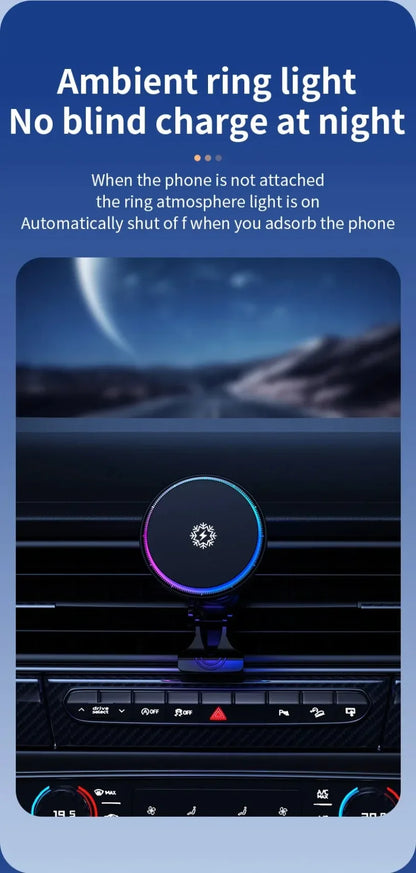 VIKEFON 15W ice Cooling Magnetic Wireless Car Charger for iPhone 16-12 Pro Max MacSafe Car Phone Holder Fast Charging Station