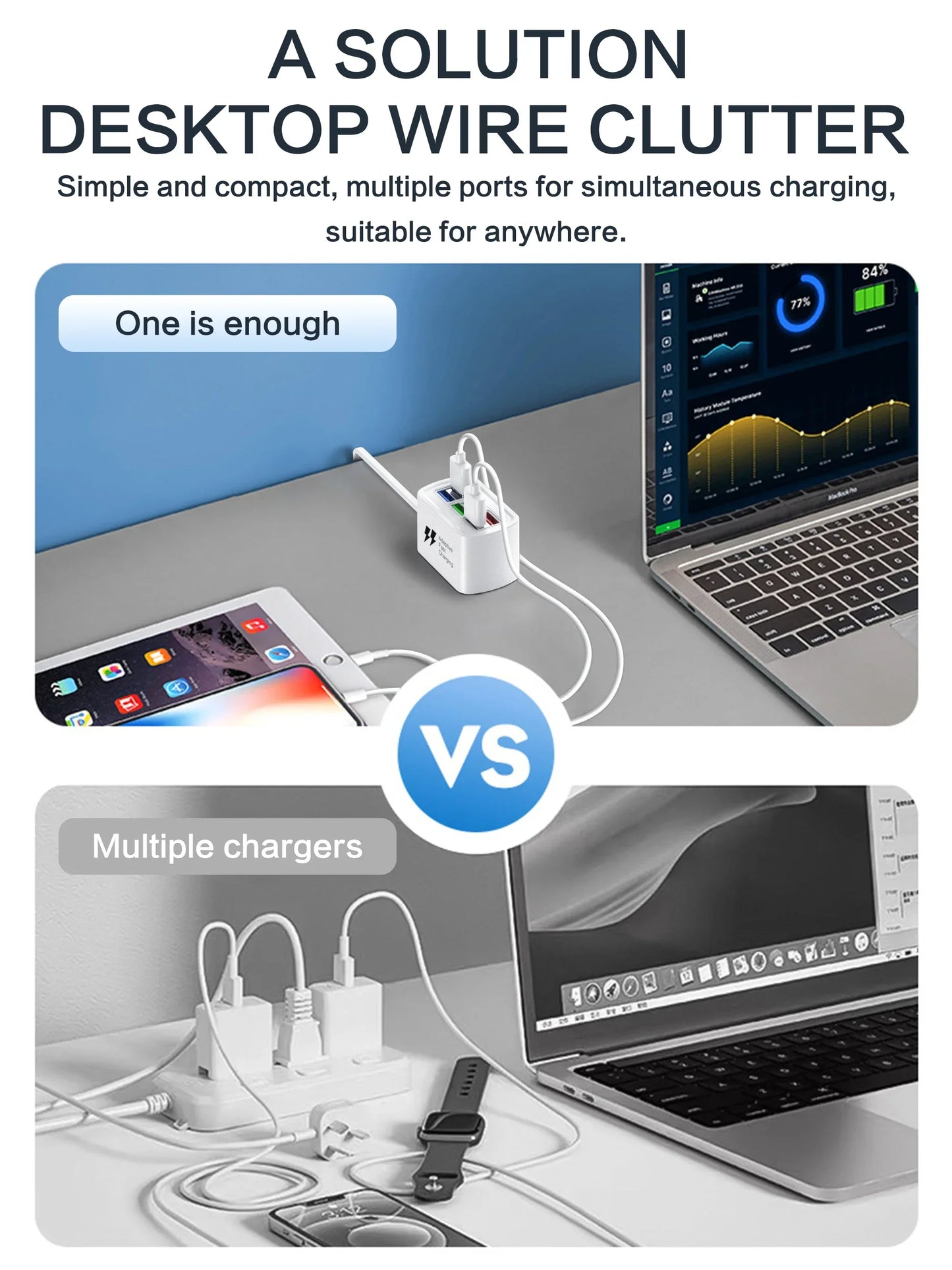 6-Port USB Charging Station - Desktop Hub with Fast Charging