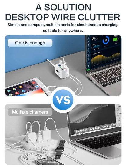6-Port USB Charging Station - Desktop Hub with Fast Charging