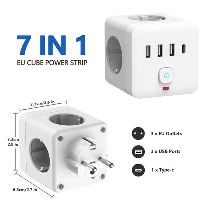 Power Strip 7-in-1 Desktop - 3 AC Outlets 3 USB Type-C Surge