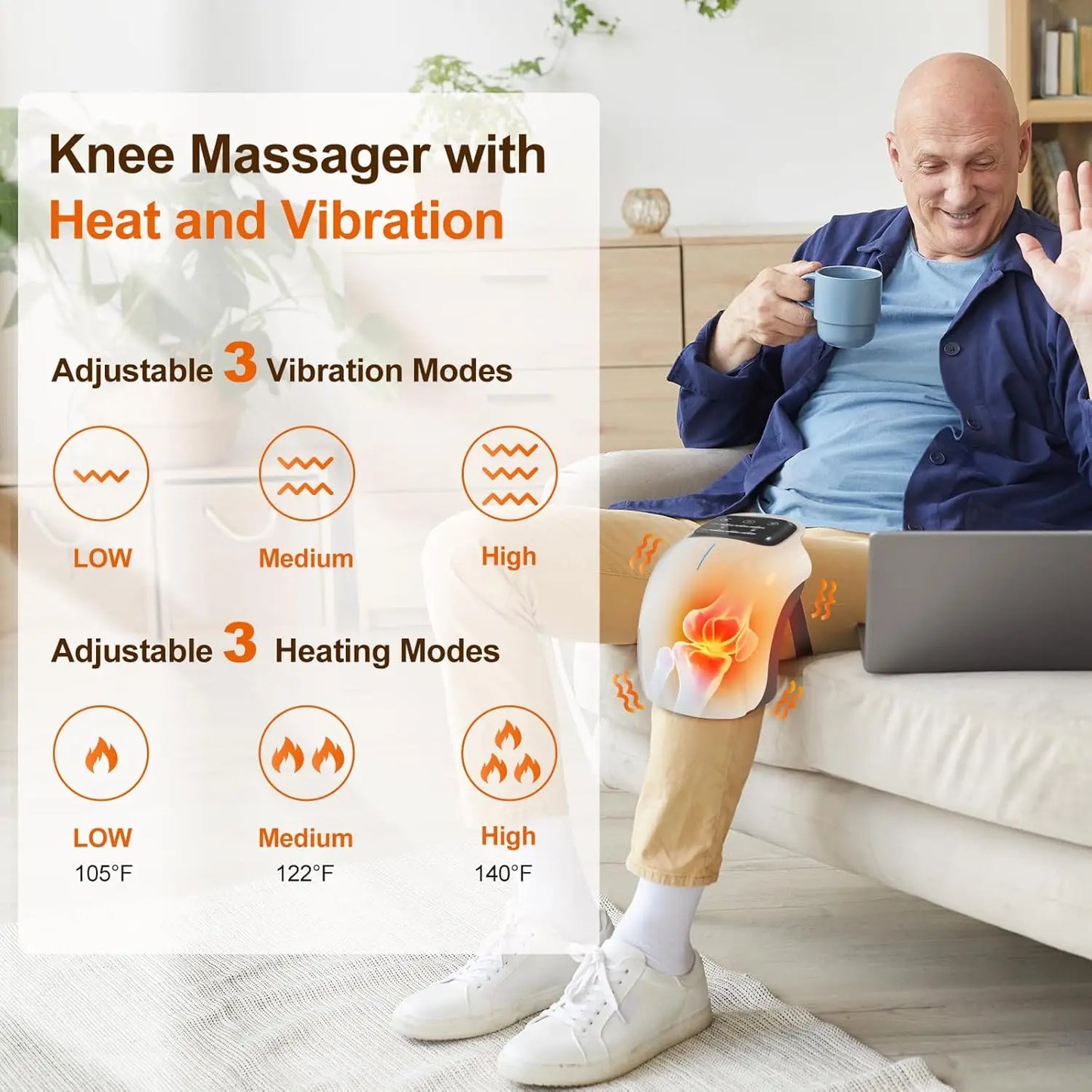 Knee Massager Cordless with Heat - 3 Vibration & Temperature