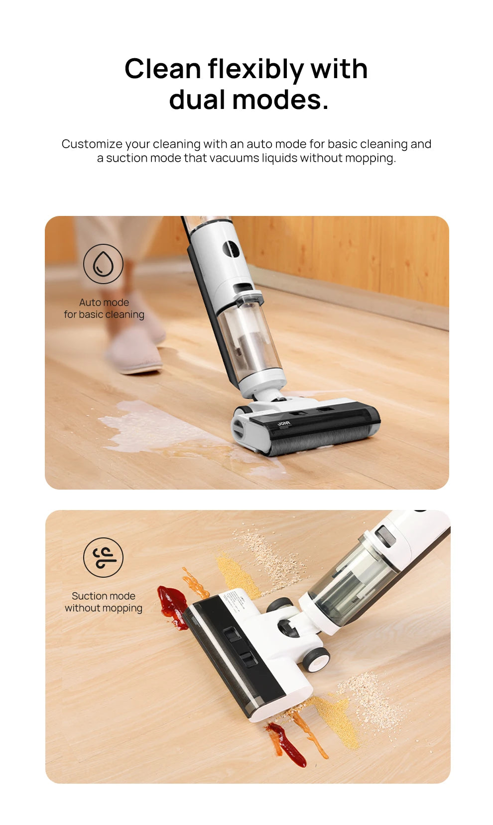 Wet Dry Cordless Vacuum Mop - 200W Smart Floor Cleaner