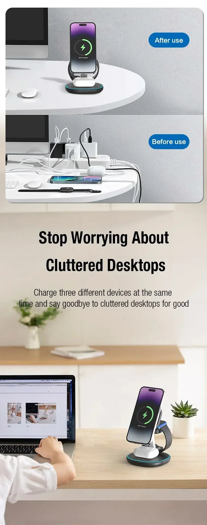 3 In 1 Magnetic Wireless Charger Stand For Magsafe iPhone 16 15 14 13 Pro Max Apple Watch 9 8 AirPods Pro Fast Charging Station