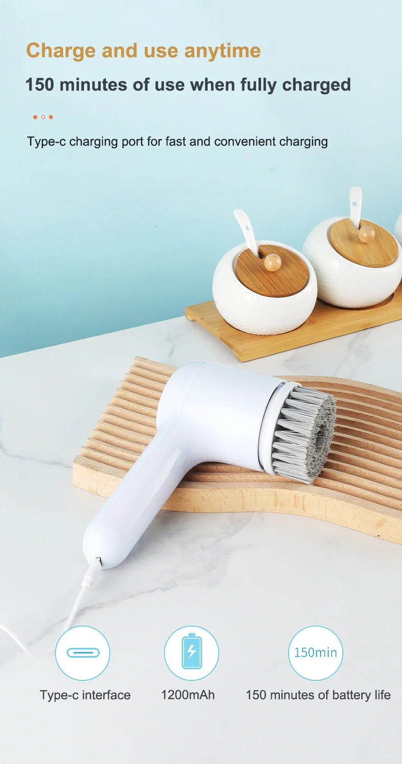 Electric Cleaning Brush - 5 Heads, USB Rechargeable Scrubber