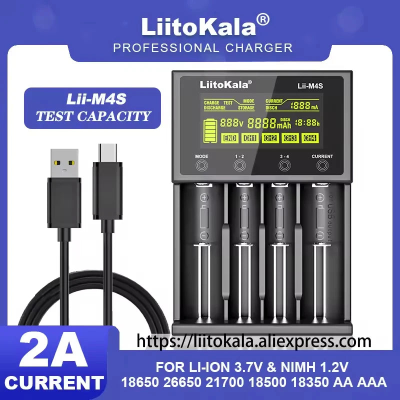 Battery Charger 4-Slot LCD - 18650 21700 26650 AA AAA Smart