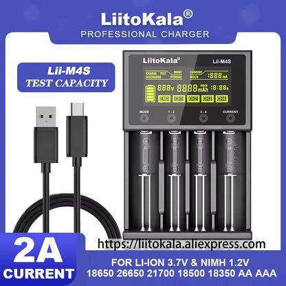Battery Charger 4-Slot LCD - 18650 21700 26650 AA AAA Smart