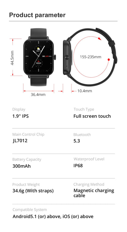 Smart Watch Voice Calling - 1.9" Screen Health Monitor IP68