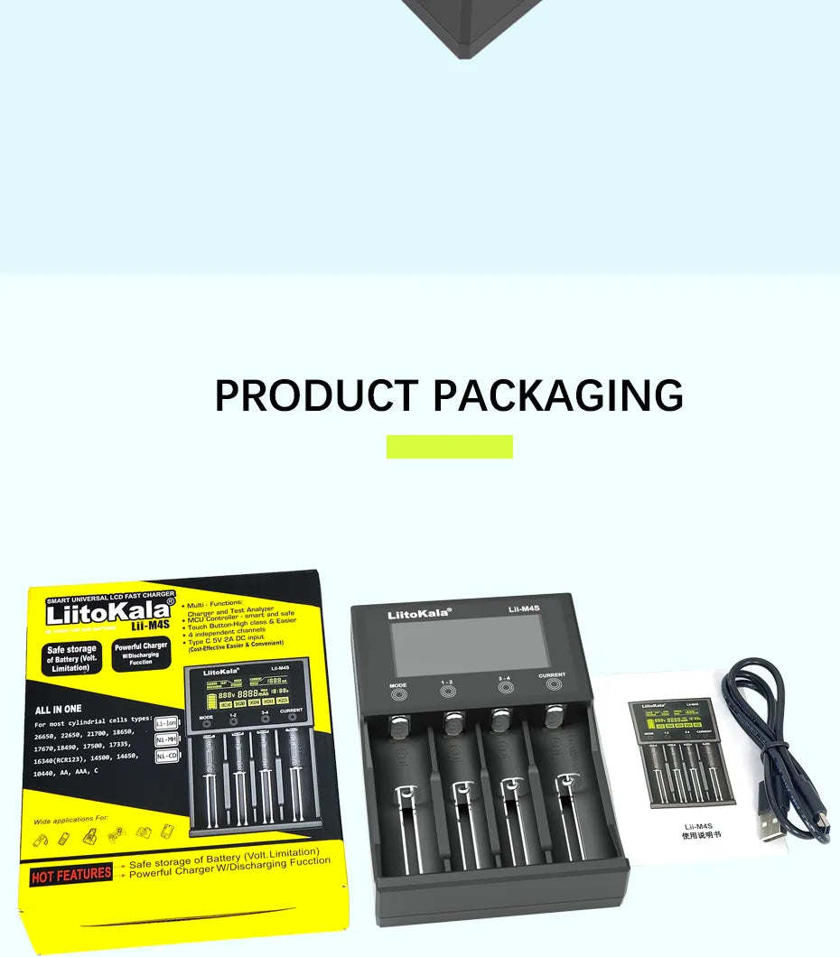 Battery Charger 4-Slot LCD - 18650 21700 26650 AA AAA Smart