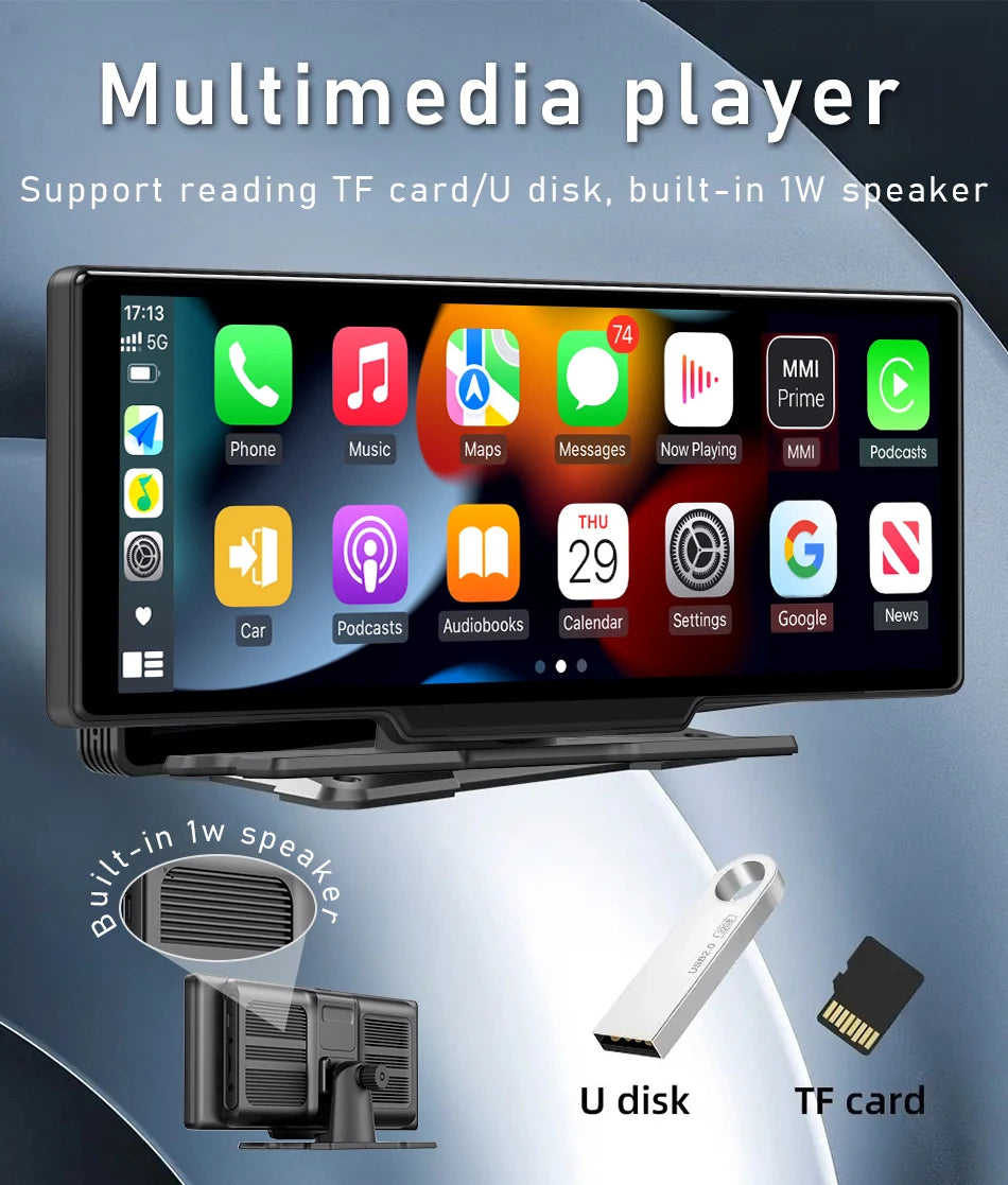 10.26" Carplay Screen for Car,Wireless CarPlay & Android Auto Multimedia Video Player,Universal Car Radio,BT AUX FM Car Stereo