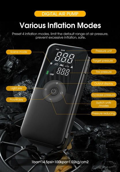 Cordless Tire Inflator - Digital Display 150PSI Car Pump