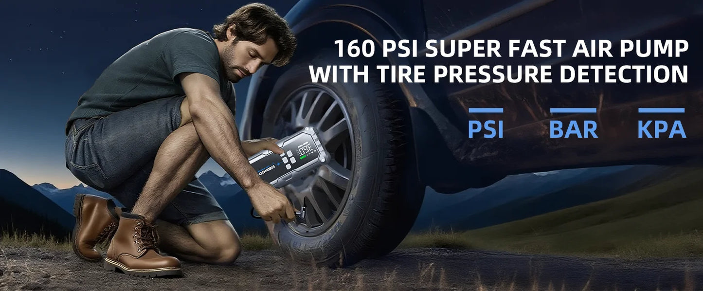 Car Jump Starter 7000A - Portable Battery Booster with Air Pump