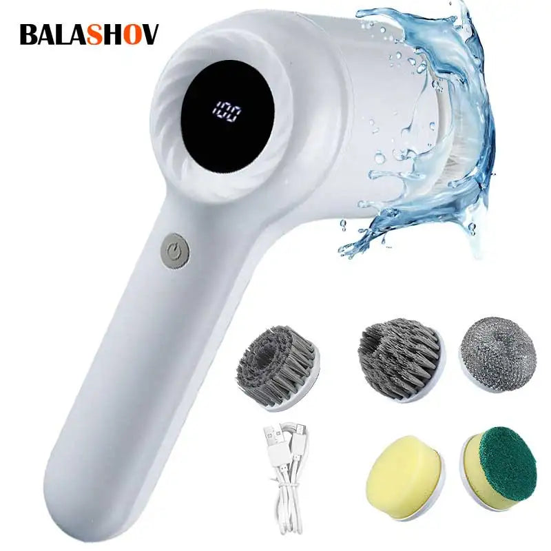 Electric Cleaning Brush - 5 Heads, USB Rechargeable Scrubber
