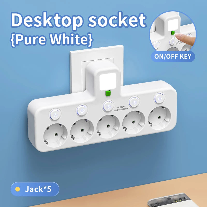 4-Socket Wall Adapter - EU Plug with USB-C & Switch