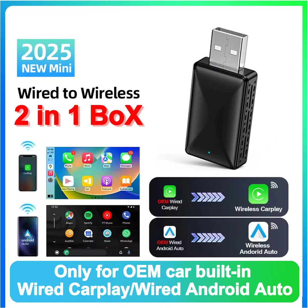 Wireless CarPlay Android Auto Adapter - 2-in-1 USB Dongle