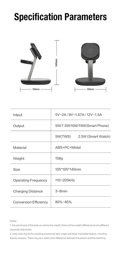 3 In 1 Magnetic Wireless Charger Stand For Magsafe iPhone 16 15 14 13 Pro Max Apple Watch 9 8 AirPods Pro Fast Charging Station