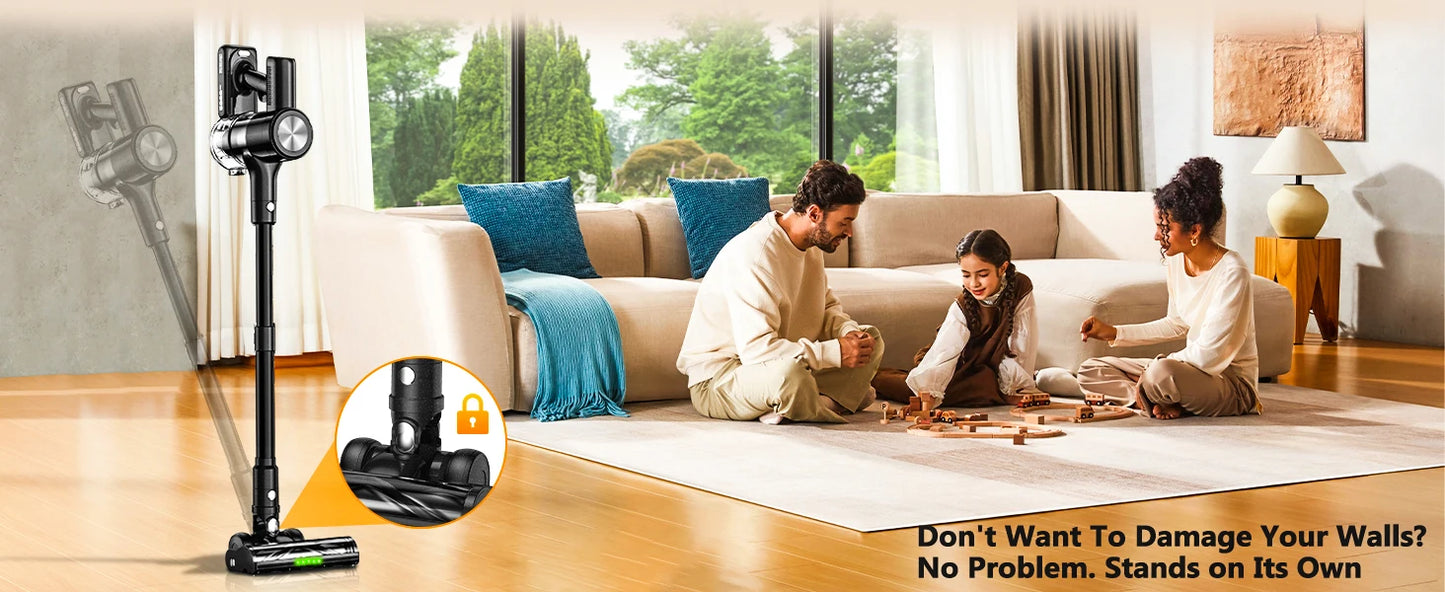 Cordless Stick Vacuum - 46kPa Suction Self-Standing Pet Hair