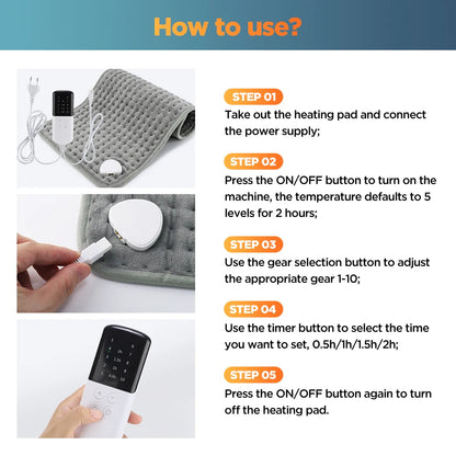 Electric Heating Pad 30x60cm - 9 Temperature Levels Back Warmer