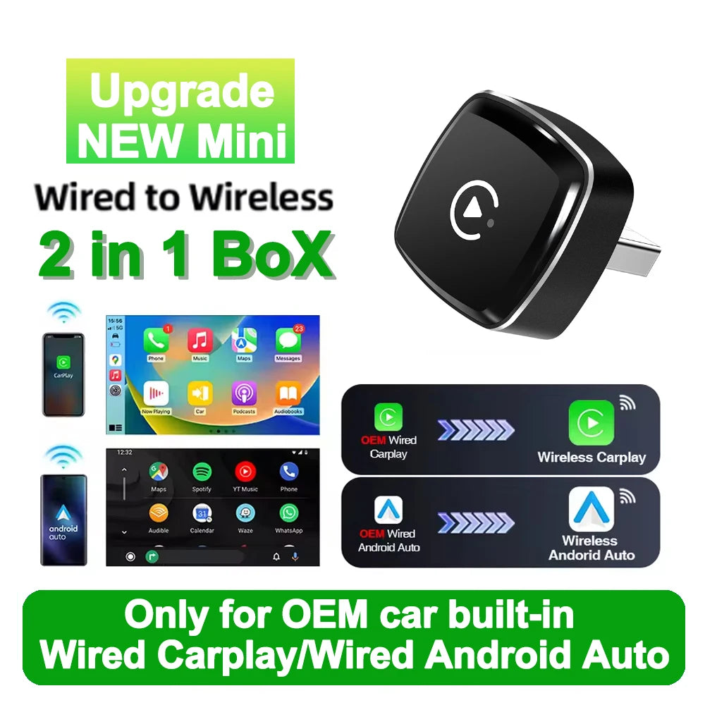 Wireless CarPlay Android Auto Adapter - 2-in-1 USB Dongle