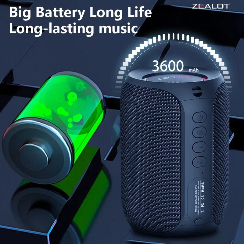 Portable Bluetooth Speaker Waterproof IPX6 - 3600mAh Battery