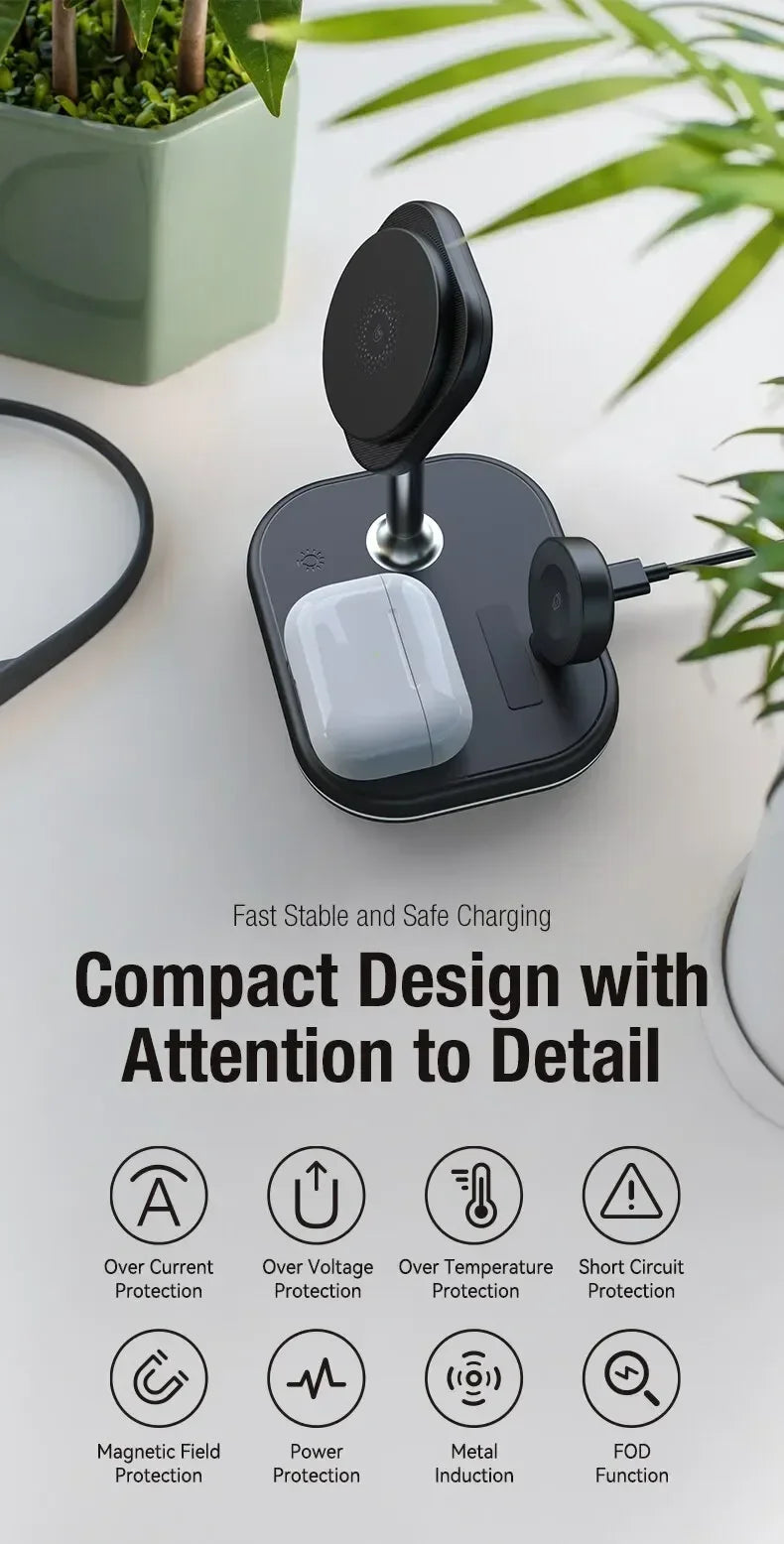 3 In 1 Magnetic Wireless Charger Stand For Magsafe iPhone 16 15 14 13 Pro Max Apple Watch 9 8 AirPods Pro Fast Charging Station