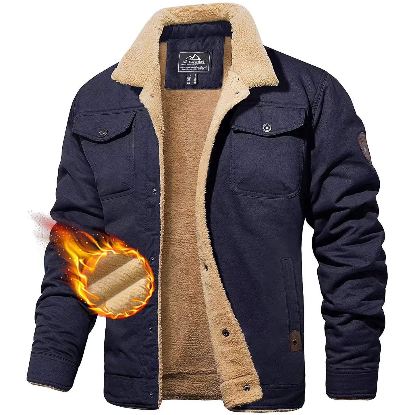 Men's Winter Cotton Jacket - Sherpa Fleece Lined Trucker Coat