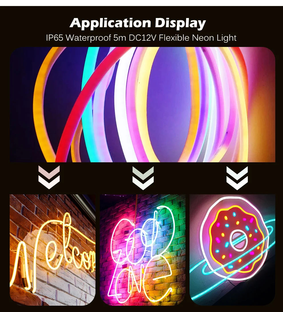 LED Neon Strip Lights 5M - Flexible Waterproof 600 LEDs