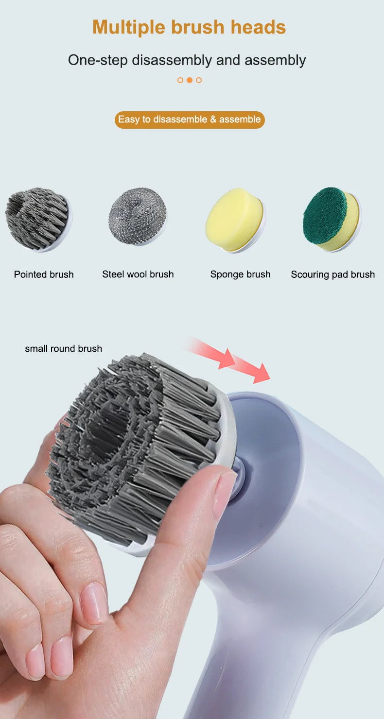Electric Cleaning Brush - 5 Heads, USB Rechargeable Scrubber