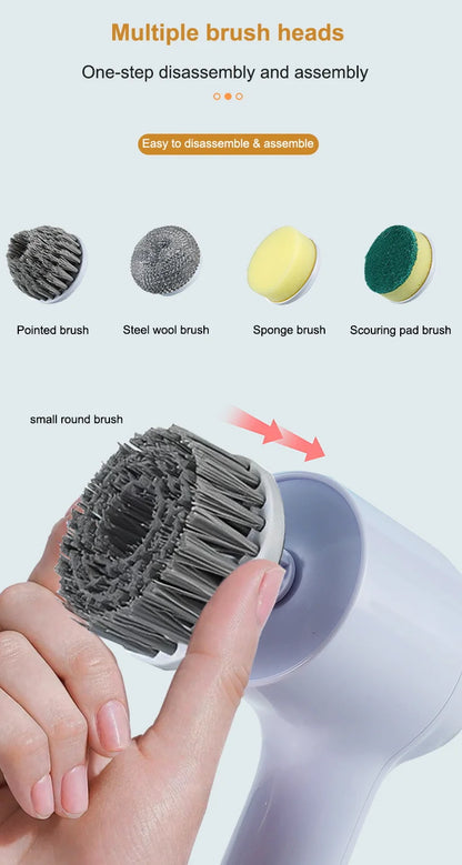 Electric Cleaning Brush - 5 Heads, USB Rechargeable Scrubber