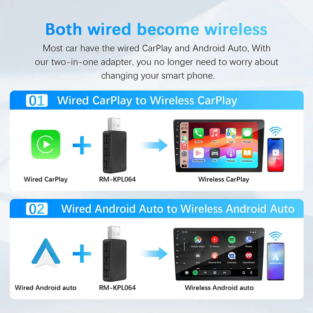 Wireless CarPlay Android Auto Adapter - 2-in-1 USB Dongle