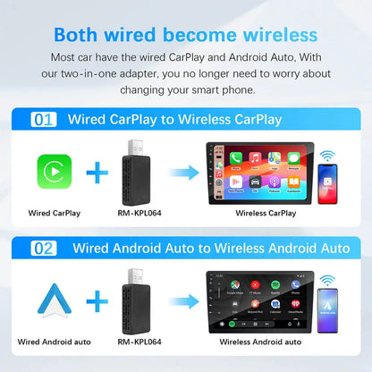 Wireless CarPlay Android Auto Adapter - 2-in-1 USB Dongle