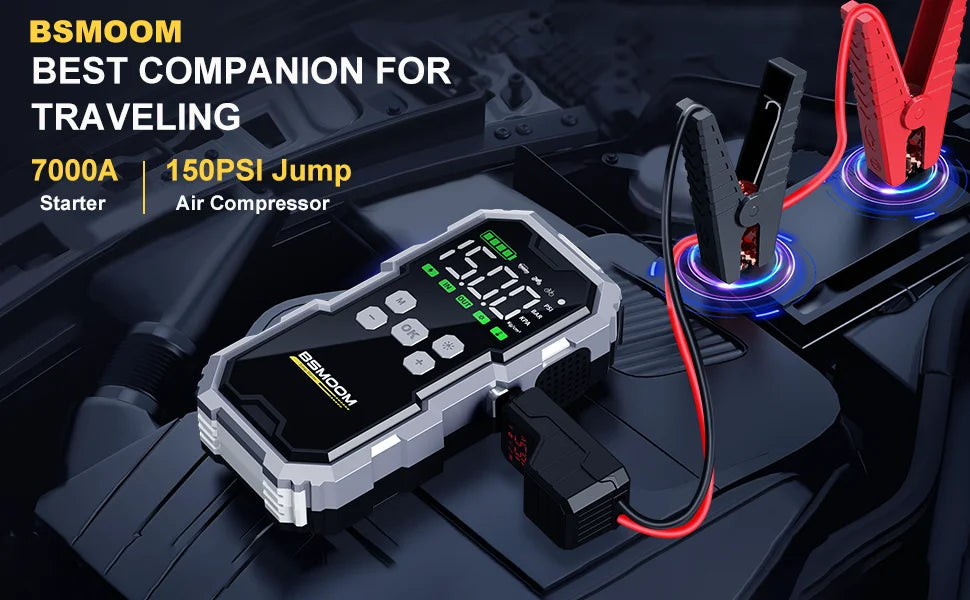 Car Jump Starter 7000A - Portable Battery Booster with Air Pump