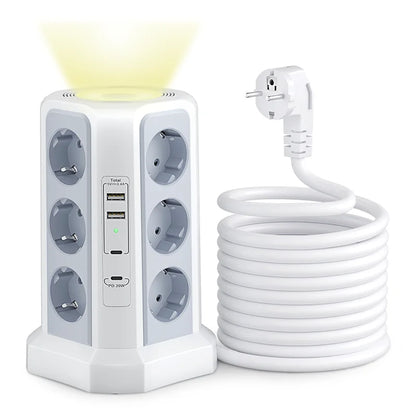 Tower Surge Protector 12 Outlets 4000W - 4 USB Ports 2m Cable
