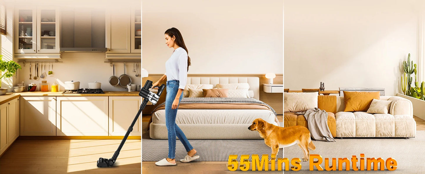 Cordless Stick Vacuum - 46kPa Suction Self-Standing Pet Hair