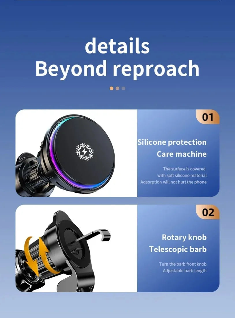 VIKEFON 15W ice Cooling Magnetic Wireless Car Charger for iPhone 16-12 Pro Max MacSafe Car Phone Holder Fast Charging Station