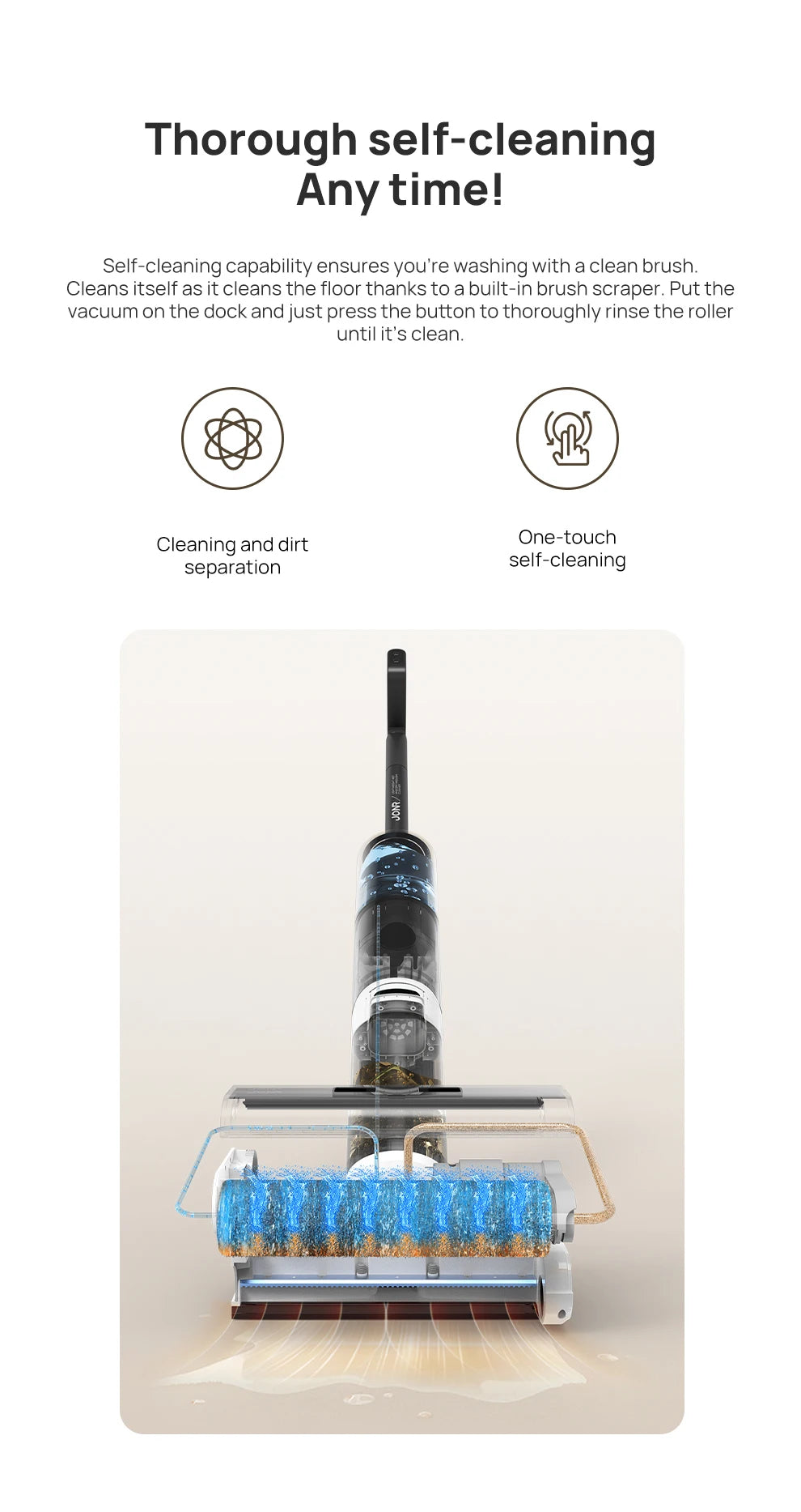 Wet Dry Cordless Vacuum Mop - 200W Smart Floor Cleaner