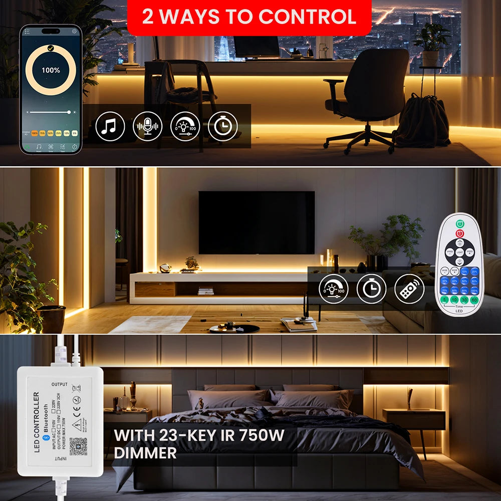 COB LED Strip Light 220V - Waterproof Smart WiFi Control