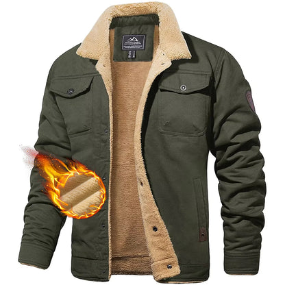 Men's Winter Cotton Jacket - Sherpa Fleece Lined Trucker Coat