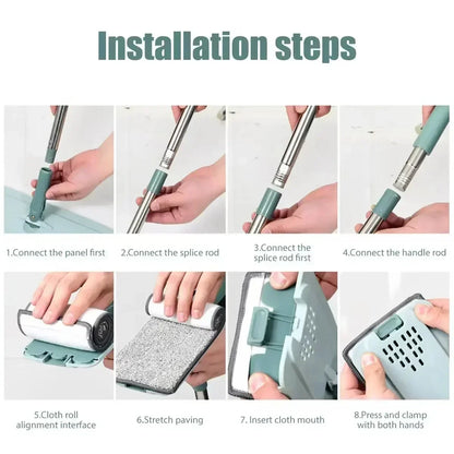 Flat Squeeze Mop & Bucket Set - Easy Wring Microfiber Pads