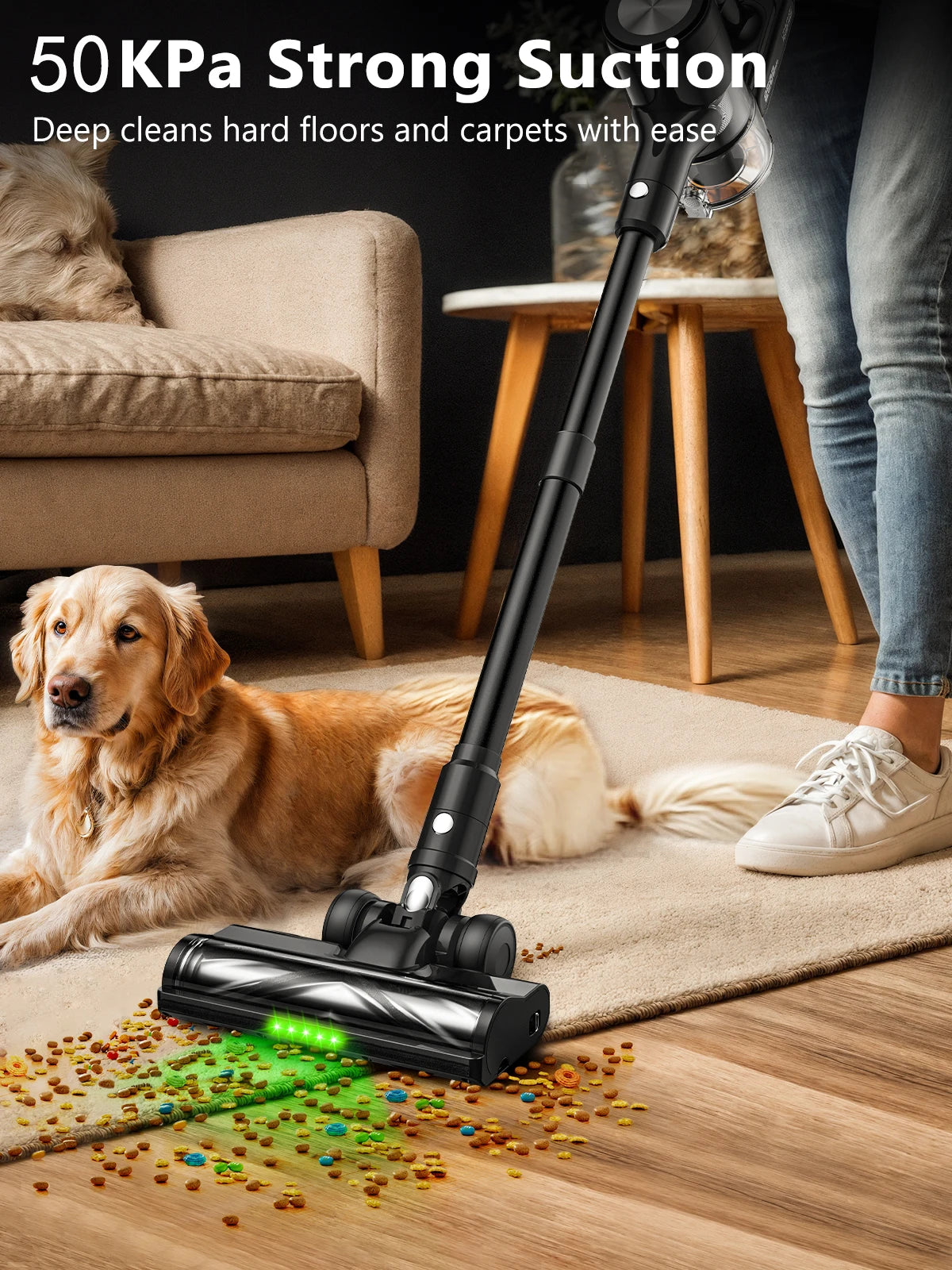Cordless Stick Vacuum - 46kPa Suction Self-Standing Pet Hair