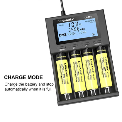 Battery Charger 4-Slot LCD - 18650 21700 26650 AA AAA Smart