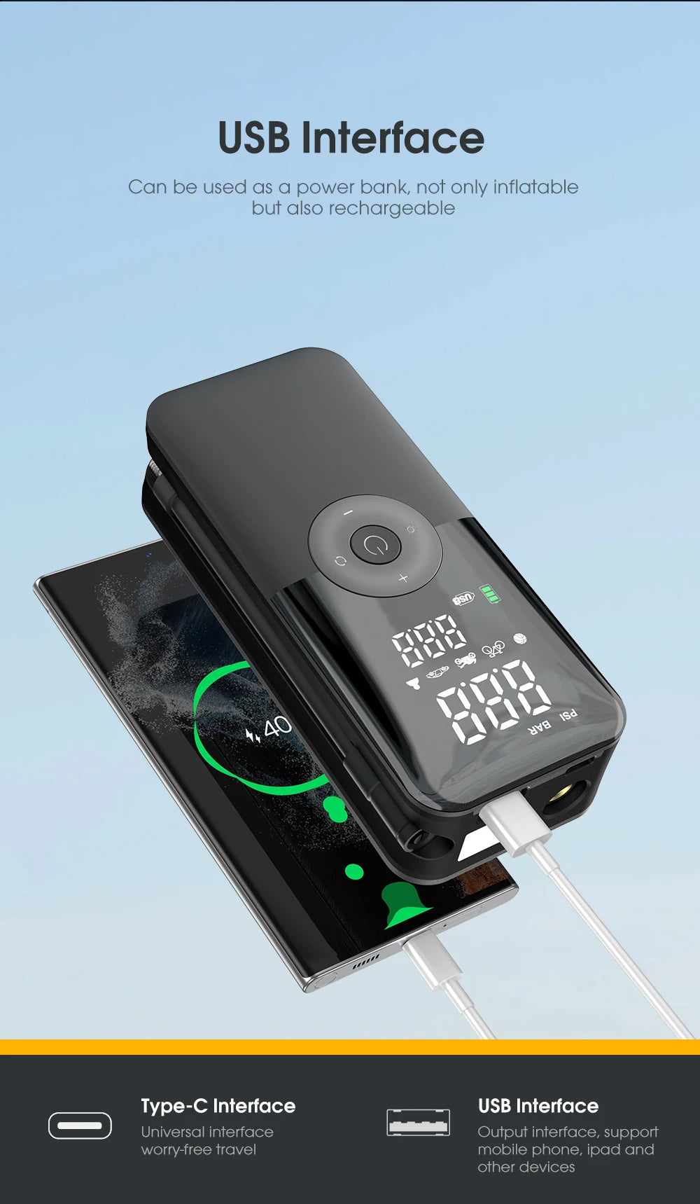 Cordless Tire Inflator - Digital Display 150PSI Car Pump