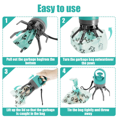 Dog Poop Scooper with Waste Bags - 6-Claw Portable Design