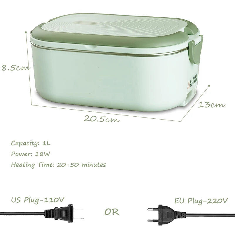 Electric Lunch Box 1L - Stainless Steel Food Warmer Heater