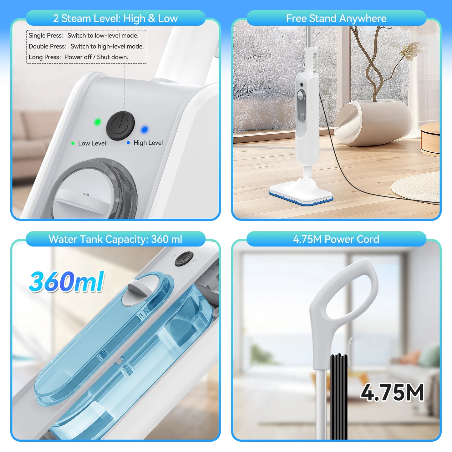 Steam Mop 6-in-1 - High Temperature Floor Cleaner 360ml