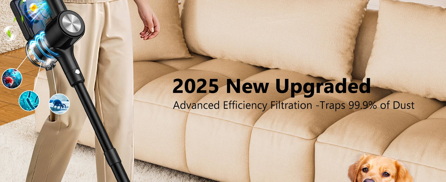 Cordless Stick Vacuum - 46kPa Suction Self-Standing Pet Hair