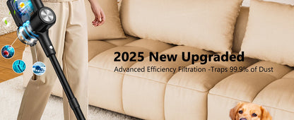 Cordless Stick Vacuum - 46kPa Suction Self-Standing Pet Hair